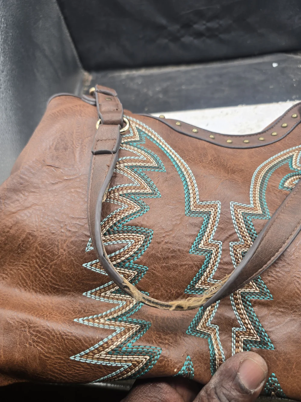 Justin Boots Brown Tote with Turquoise Embroidered Accents